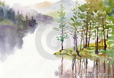 Watercolor Landscape Collection Cartoon Illustration