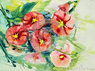 Watercolor landscape original painting colorful of beauty flowers. Stock Photo