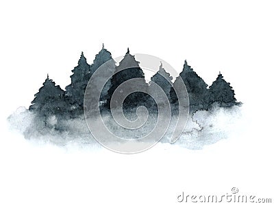 Watercolor landscape tree pine isolated on white background. Stock Photo