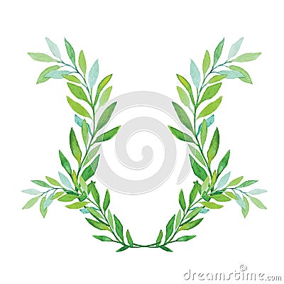 Watercolor Laurel Wreath Isolated on White Background. Cartoon Illustration