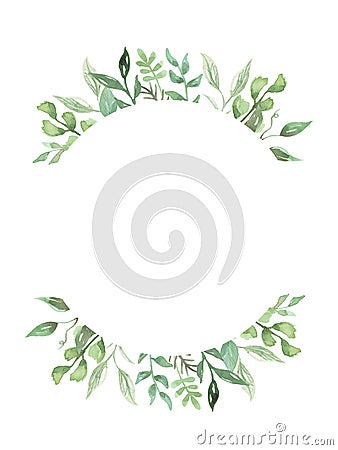 Watercolor Leaves Hand Painted Greenery Frame Wedding Foliage Wreath Stock Photo