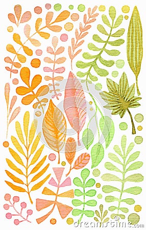 Watercolor leaves set. Tropical and garden decoration. Wedding invitation or stationery design. Stock Photo