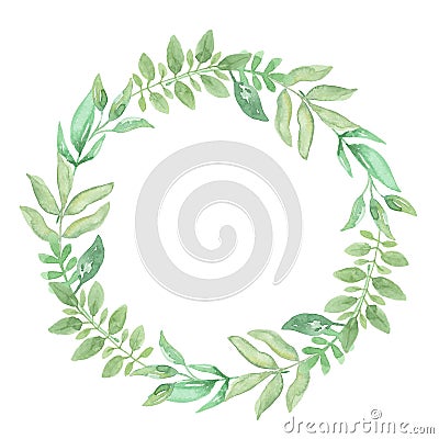 Watercolor Green Wreath Frame Leaves Wedding Spring Summer Garland Olive Stock Photo