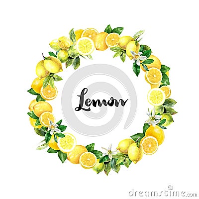 Watercolor hand drawn lemon design template card. Cartoon Illustration