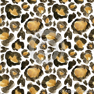 Watercolor leopard camouflage big seamless pattern. Hand painted beautiful illustration with animal points isolated on Cartoon Illustration