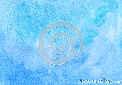 Watercolor light blue lagoon color background painting. Watercolour bright sky blue stains on paper. Artistic backdrop Stock Photo