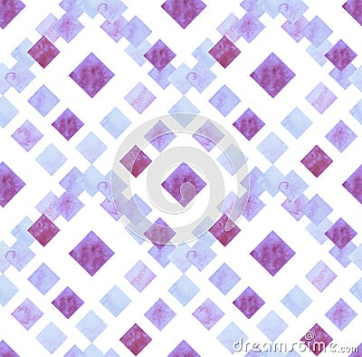 Watercolor Light Blue and Lilac Squares Repeat Pattern Stock Photo