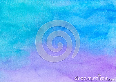 Watercolor light blue and purple ombre background painting texture. Stock Photo