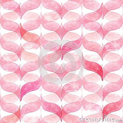 Watercolor light pink background with curved wavy gingham. Geometric seamless pattern Stock Photo