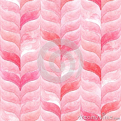 Watercolor light pink background with curved wavy gingham. Geometric seamless pattern Stock Photo