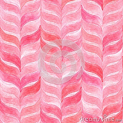 Watercolor light pink background with curved wavy leaves. Geometric seamless pattern Stock Photo