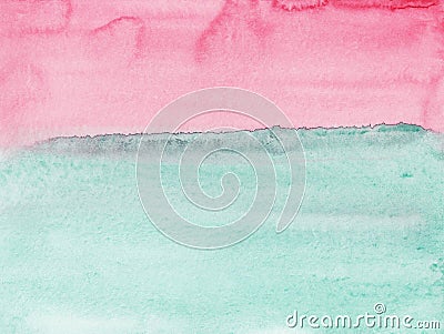 Watercolor light pink and green background painting texture. Abstract pastel landscape. Multicolored watercolour liquid backdrop. Stock Photo