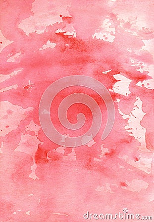 Watercolor light red splash background texture. Coral and pink liquid backdrop. Artistic watercolour overlay. Stains on paper Stock Photo