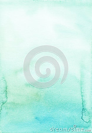 Watercolor light turquoise gradient background painting. Stains on paper. Pastel soft backdrop Stock Photo