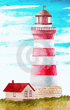 Watercolor lighthouse Stock Photo