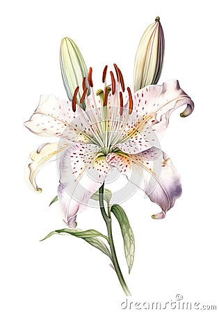 Watercolor lily flower. Cartoon Illustration