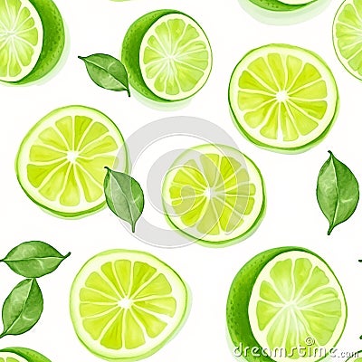 Watercolor Lime Seamless Pattern Vibrant Banner Wallpaper Stock Photo