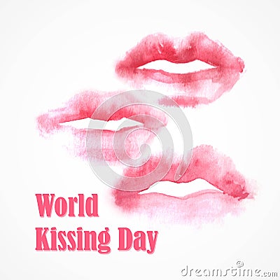 Watercolor lips. World Kissing Day Vector Illustration