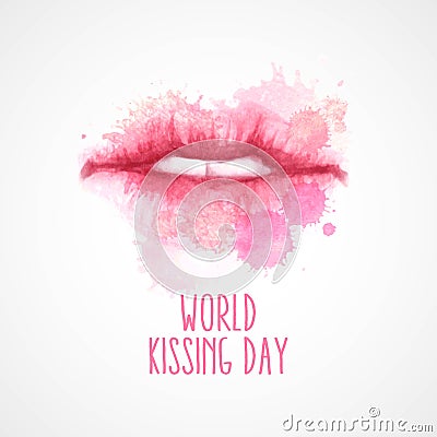 Watercolor lips. World Kissing Day Vector Illustration