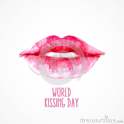 Watercolor lips. World Kissing Day Vector Illustration