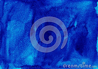 Watercolor liquid dark azure blue background painting texture. Vintage indigo blue color. Stains on paper Stock Photo