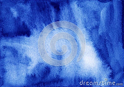 Watercolor liquid dark azure blue background with space for text. Vintage indigo blue color. Stains on paper Stock Photo