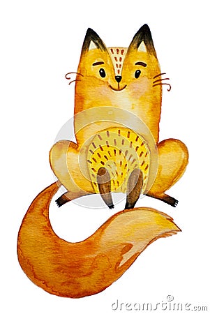 Watercolor little pretty orange fox Stock Photo