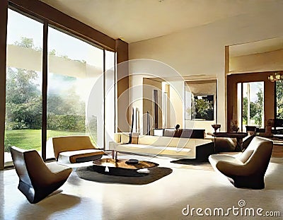 Watercolor of Luxurious contemporary living room with modern Stock Photo