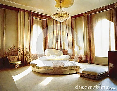 Watercolor of A Luxurious interior of a oriental style bedroom Stock Photo
