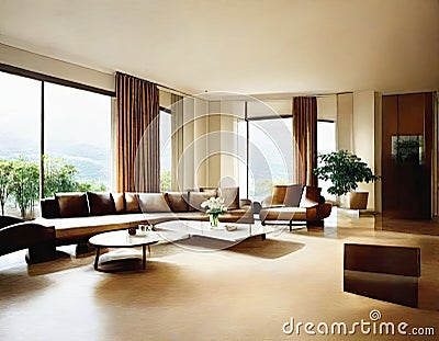 Watercolor of Luxurious living room with contemporary Modern interior of a luxurious Stock Photo