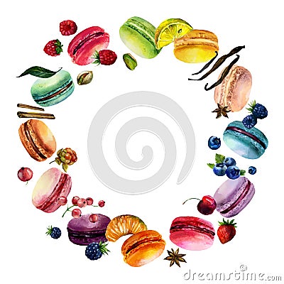 Watercolor Macaron Round Frame Vector Illustration