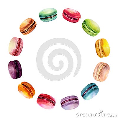 Watercolor Macaron Round Frame Vector Illustration