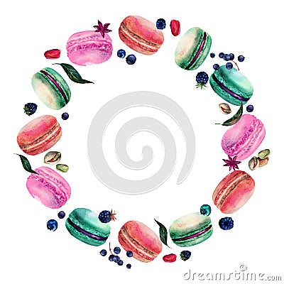 Watercolor Macaron Round Frame Vector Illustration