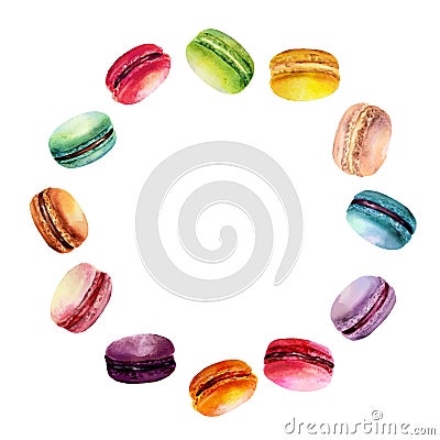 Watercolor Macaron Round Frame Vector Illustration