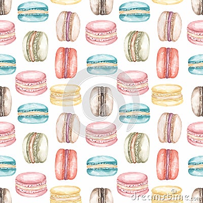 Watercolor Macaron seamless pattern, Bakery Digital Paper, Yummy Cookies repeat paper, food print for fabric, card making Stock Photo