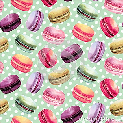 Watercolor macaron seamless pattern Vector Illustration