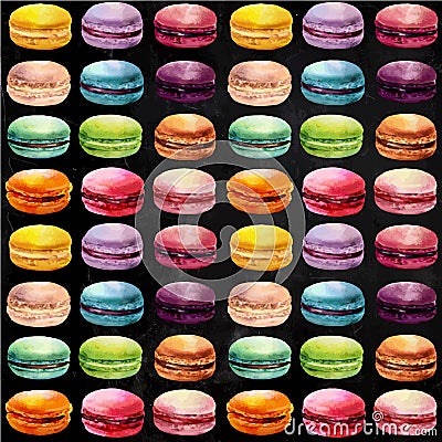 Watercolor macaron seamless pattern Vector Illustration