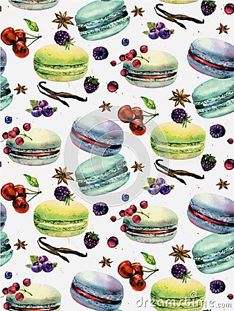 Watercolor macaron seamless pattern Vector Illustration