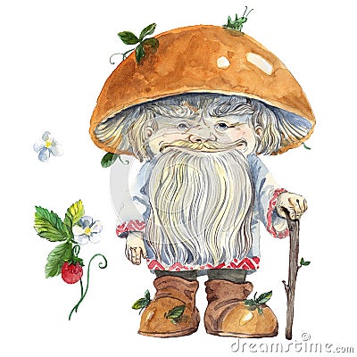 Watercolor magic mushroom old man Stock Photo