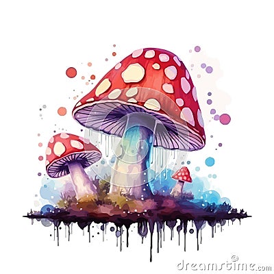 Watercolor magic toadstool mushroom Vector Illustration