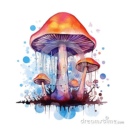 Watercolor magic toadstool mushroom Vector Illustration