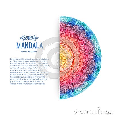 Watercolor mandala, lace ornament made of round pattern in oriental style. Vector Illustration