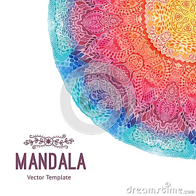 Watercolor mandala, lace ornament made of round pattern in oriental style. Vector Illustration