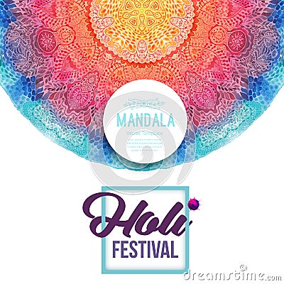 Watercolor mandala, lace ornament made of round pattern in oriental style. Vector Illustration