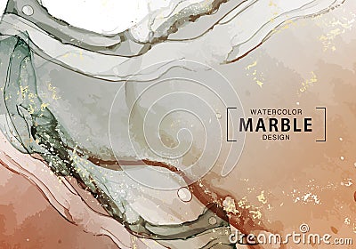 Watercolor marble design, motion liquid flow contemporary spalsh. Warm rust and tauple color background. Abstract wallpaper, macro Vector Illustration