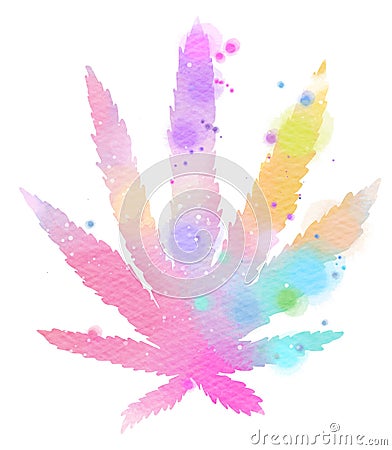 Watercolor marijuana symbol. Digital art painting Stock Photo