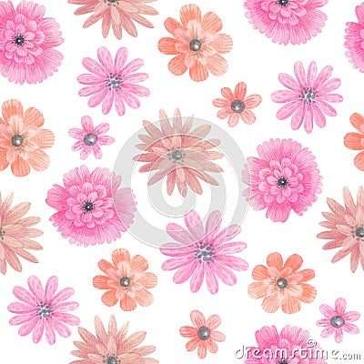 Watercolor meadow flowers seamless pattern Stock Photo