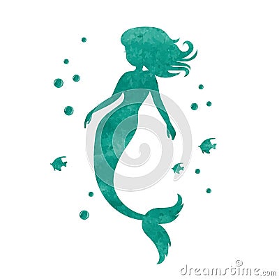 Watercolor mermaid silhouette. Vector Illustration