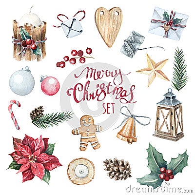 Watercolor Merry Christmas set Stock Photo