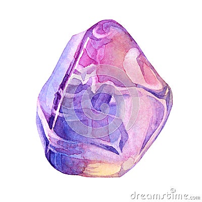Watercolor mineral crystal pink purple quartz isolated on white background. Hand drawn treasure gemstone for meditation Stock Photo